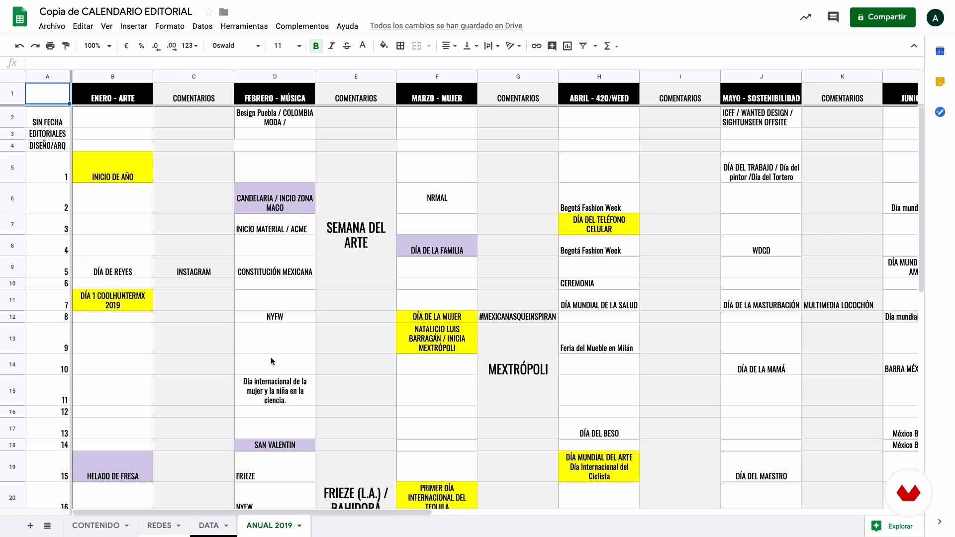 Calendario editorial Introducción al blogging abyquesnel Domestika