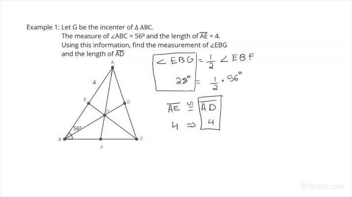 Using The Incenter Of A Triangle To Find Segment Lengths Angle