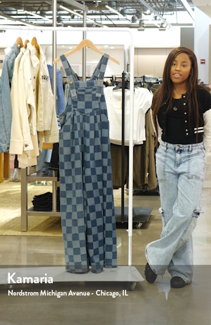 Dressed in Lala Checkerboard Wide Leg Denim Overalls | Nordstrom