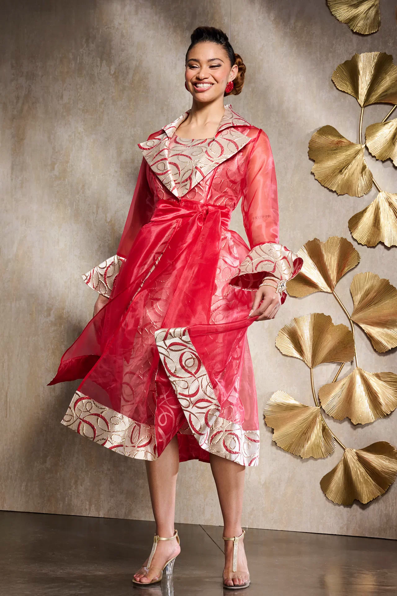 Celinda Jacket Dress with Organza Jacket and Metallic Jacquard