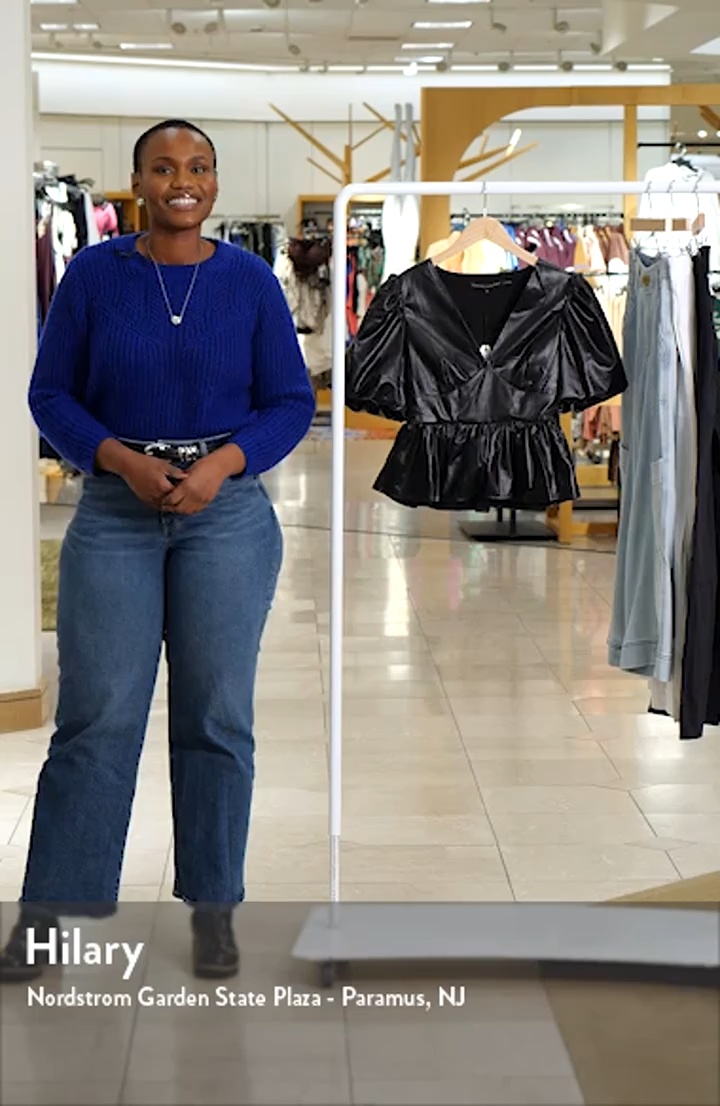 Puff Sleeve Faux Leather Peplum Top (Women) | Nordstrom