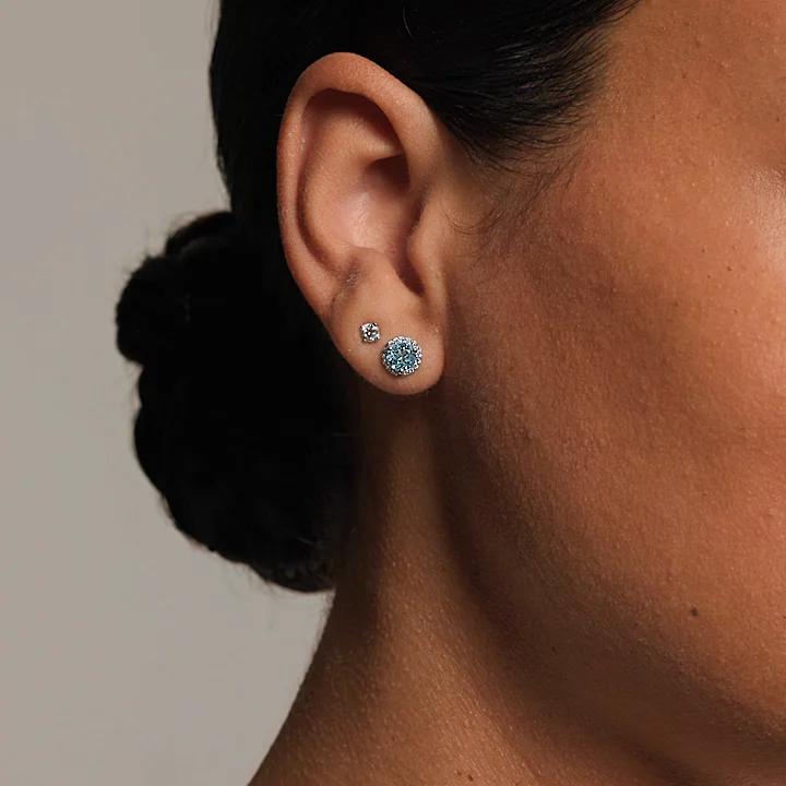 18K White Gold Aquamarine Halo Diamond Earrings