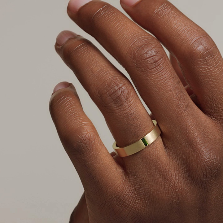 Apollo Green Tourmaline 4.5mm Wedding Ring in 18K Yellow Gold