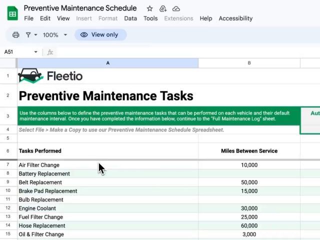 maintenance schedule template excel