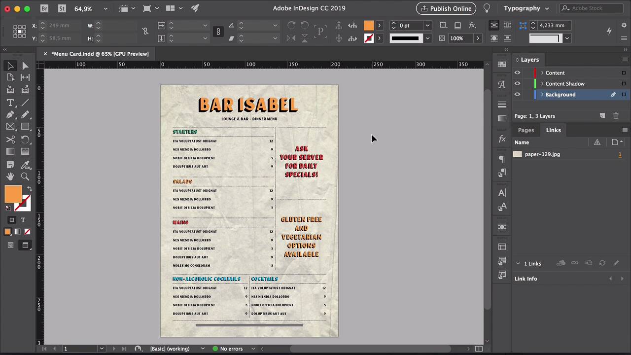 Restaurant Menu Design In Adobe InDesign - Preparing The File For Print