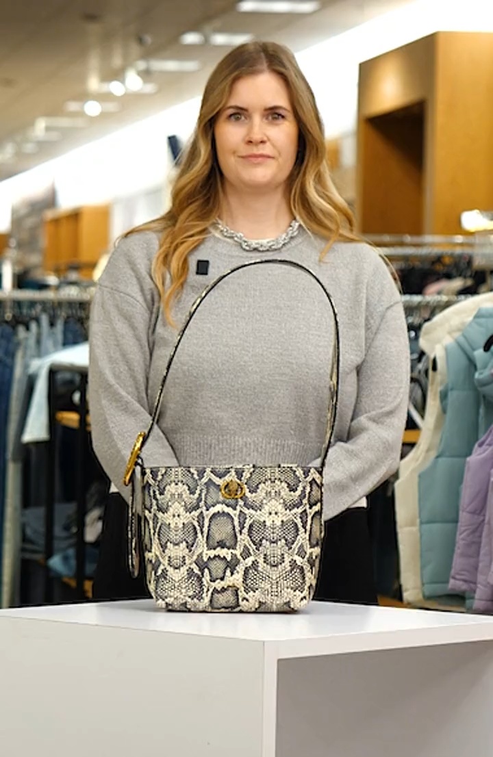 Kurt Geiger London Small Chelsea Snake Embossed Leather Bucket Bag
