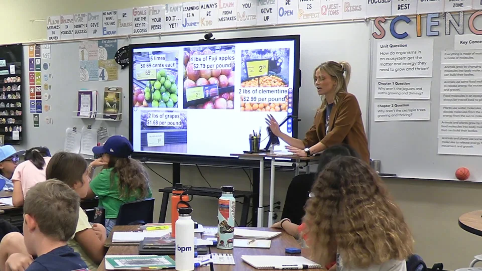 Female teacher leading a middle school math class