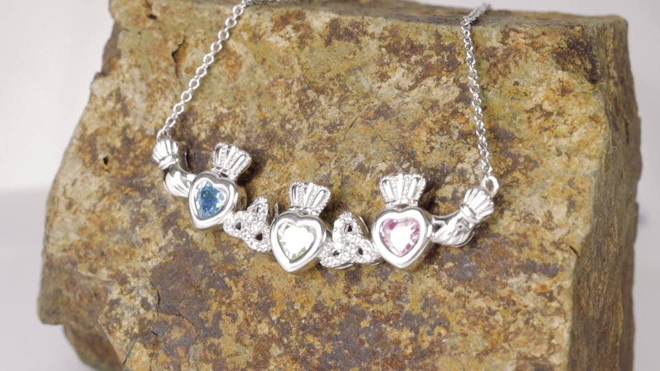 Mothers Claddagh Birthstone Pendant with Trinity Knot