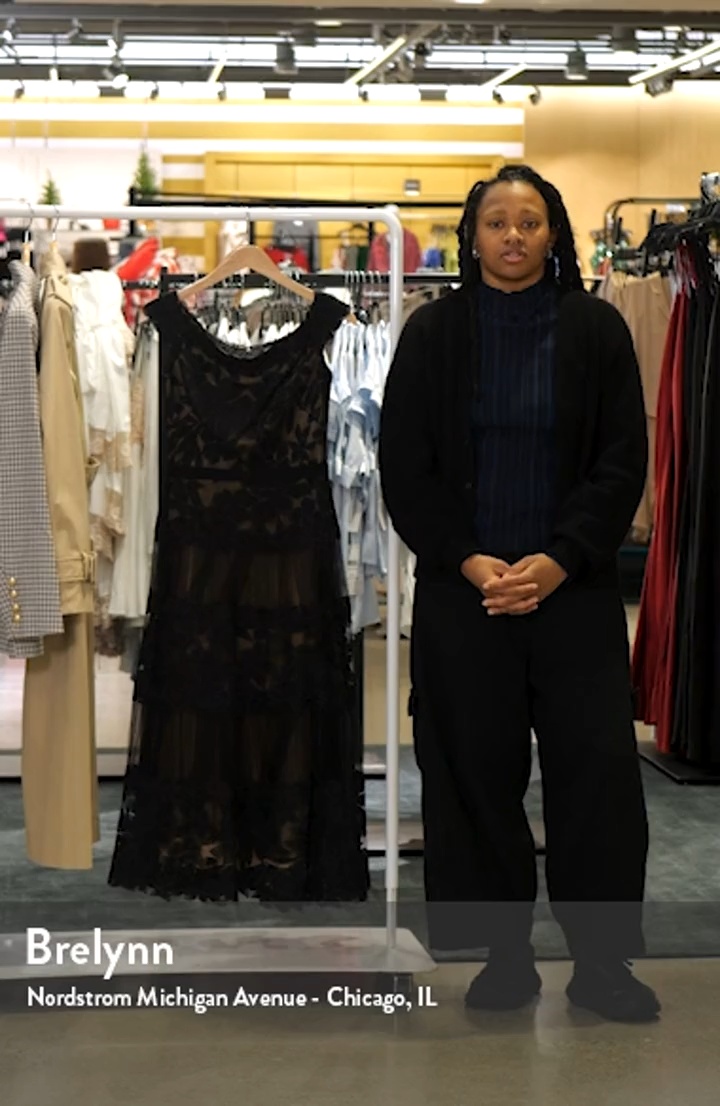 Tadashi Shoji Embroidered Off the Shoulder Midi Dress | Nordstrom