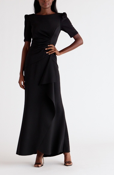 Xscape Evenings One-Shoulder Long Sleeve Scuba Crepe Gown