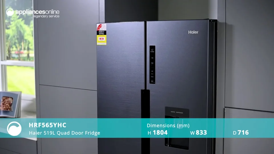 Haier 519L Quad Door Fridge with Water Dispenser Black HRF565YHC