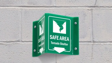 Safe Area Tornado Shelter Sign with Down Arrow
