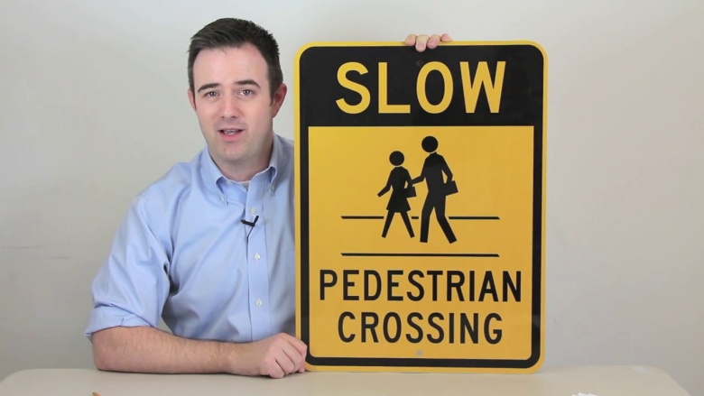 Slow Pedestrian Crossing Sign (with graphic)