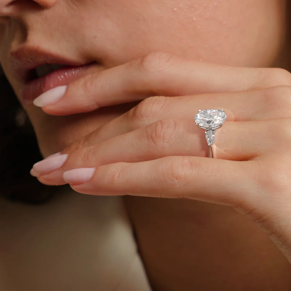 Fleur Three Stone Diamond Ring in 18K White Gold | Brilliant Earth