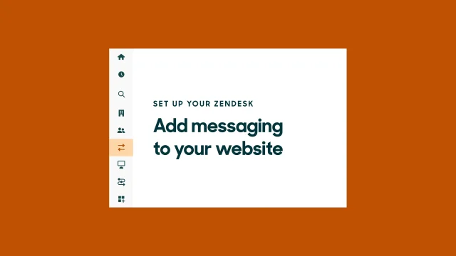 Interfaz de configuración de Zendesk para agregar mensajería a un sitio web, con la opción de mensajería resaltada en la navegación.