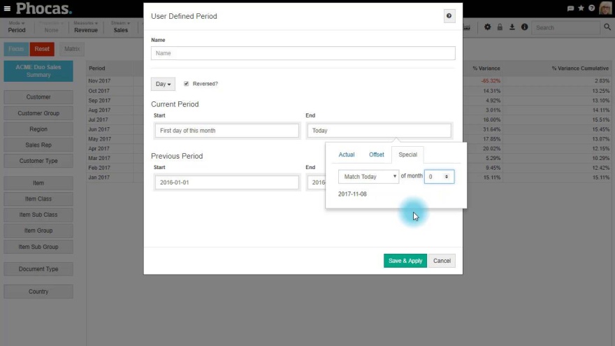 Create your own defined period (days)