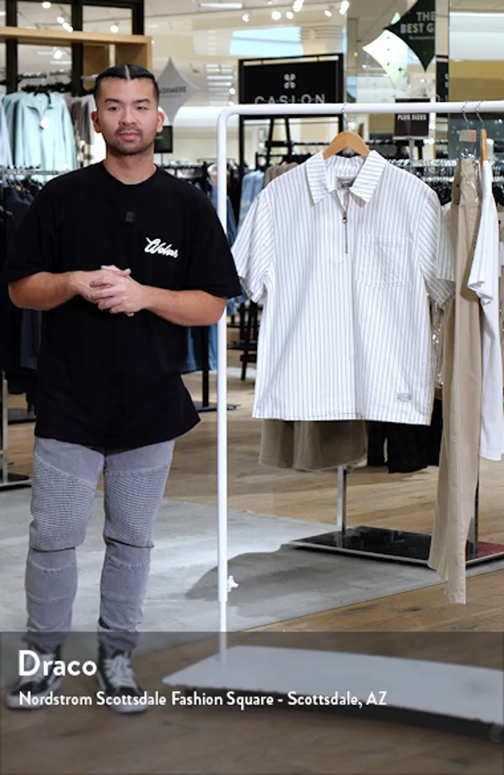 【schott） Stripe shirting natural shirt 1/4 Zip Collared Pull Over Shirt SH2412