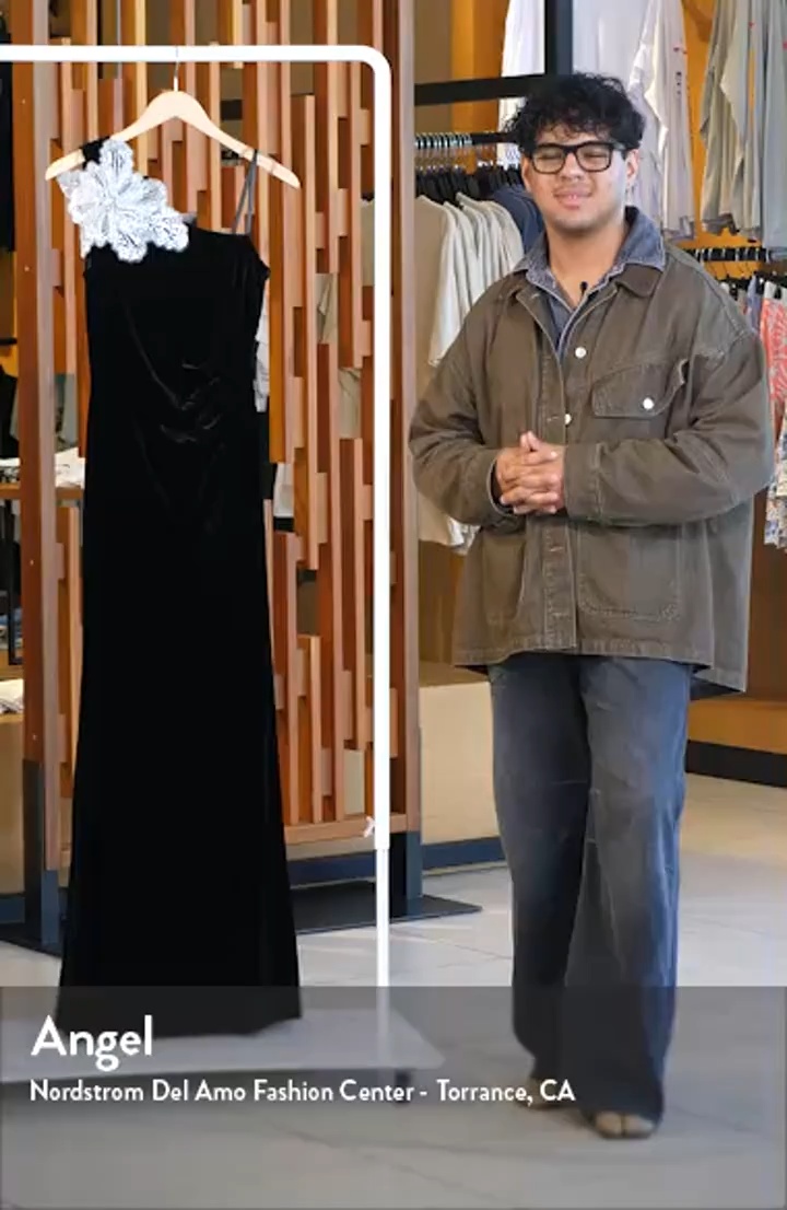 Eliza J Side Tuck One-Shoulder Velvet Gown | Nordstrom