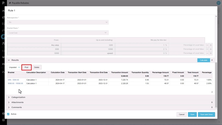 Posting calculation results