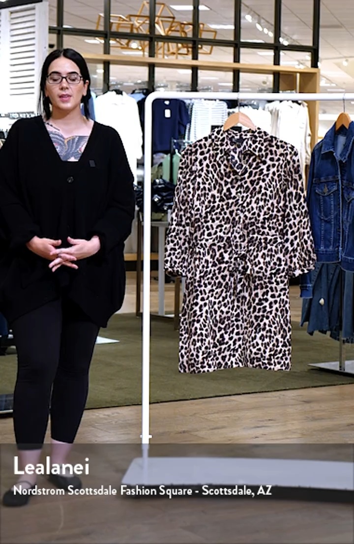 Leopard Print Tie Waist Long Sleeve Shirtdress