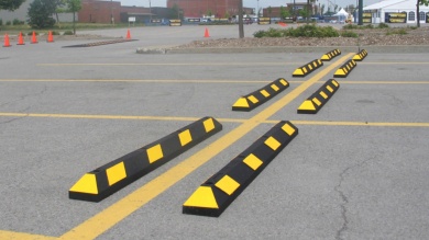 Parking Wheel Stop, Reflective Yellow Strips