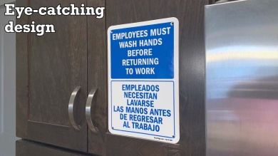 Employees Wash Hands Before Returning Bilingual Sign