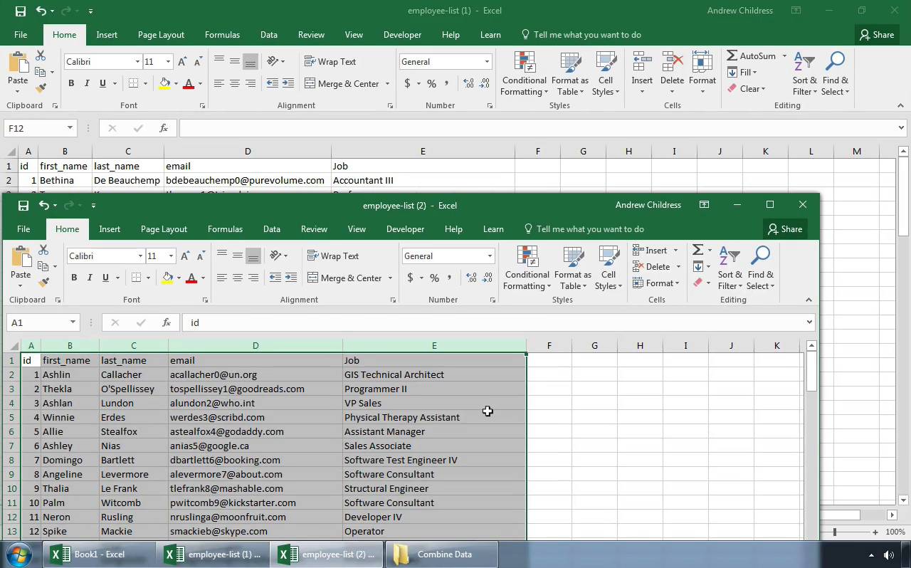 how to combine two or more excel spreadsheets together