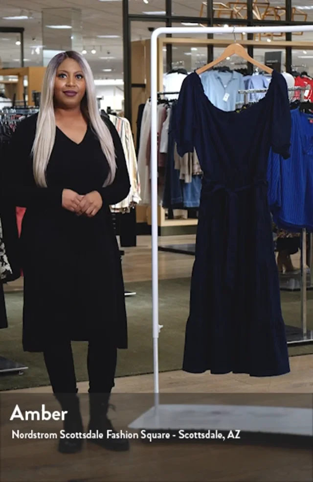 City Chic Puff Sleeve Tie Belt Midi Dress Nordstrom