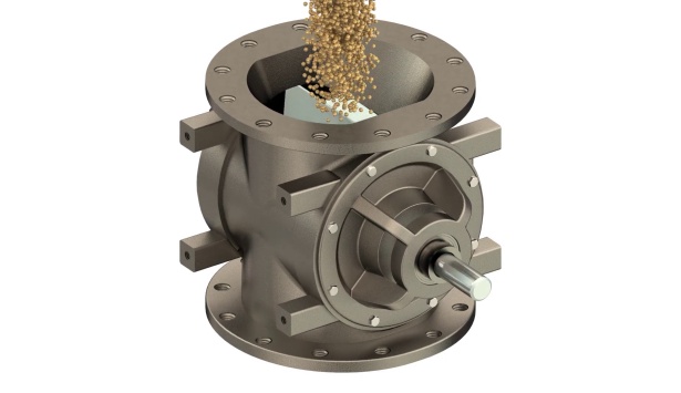 Thumbnail: A 3D view of material flow in an MD Series rotary airlock valve