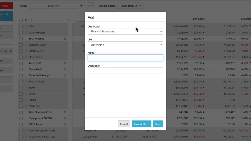 Add financial analysis to a dashboard