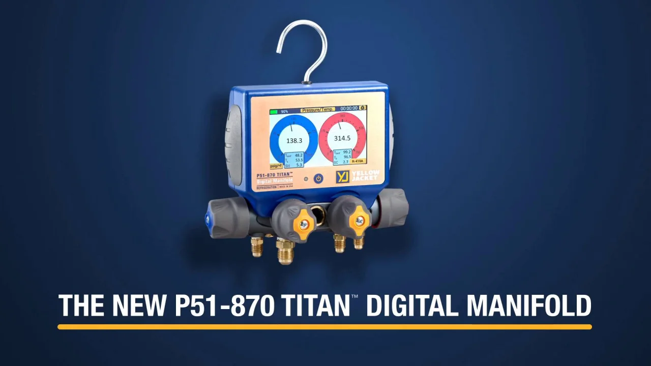 Edmondson Supply  Yellow Jacket 40877 P51-870 TITAN® Digital Manifold with  YJACK™ Wireless Temperature Clamps, Ball Valve & 5/16″ Hoses