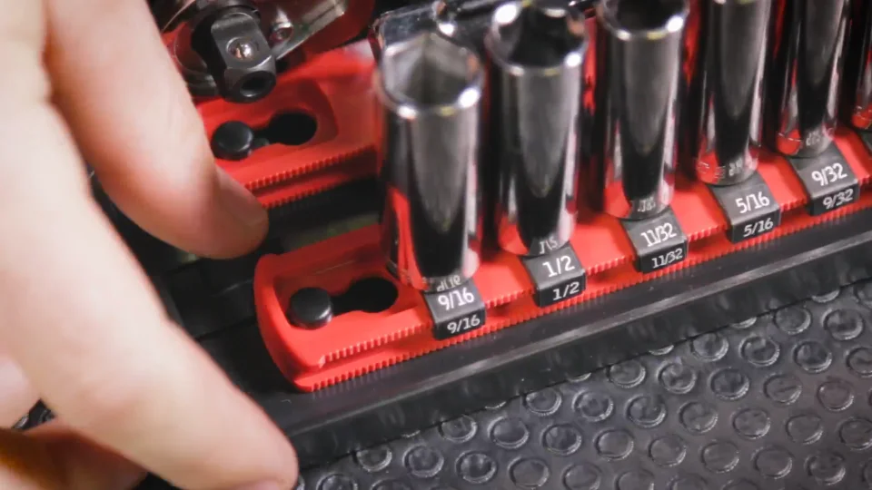 Ernest 8454 Socket Boss – 2 Rail Socket Tray – Red – 1/2" Drive