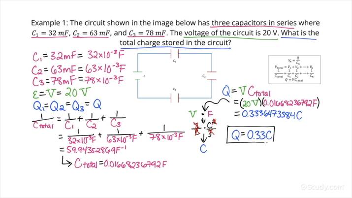 How To Determine The Total Charge Stored In A System Of Capacitors In Series Physics 1763