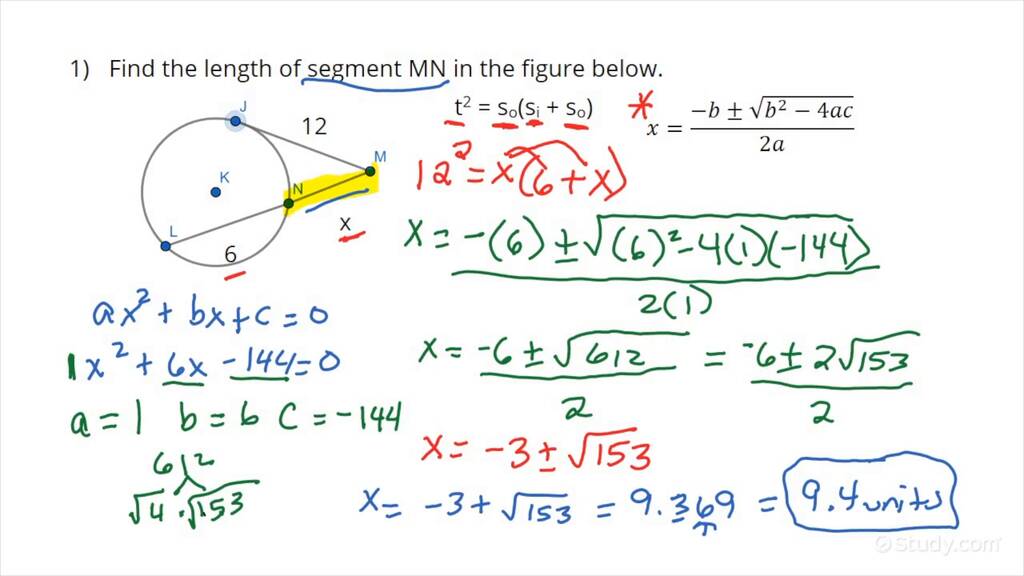 Finding Lengths Of A Secant And A Tangent Intersecting In The Exterior Of A Circle Geometry 