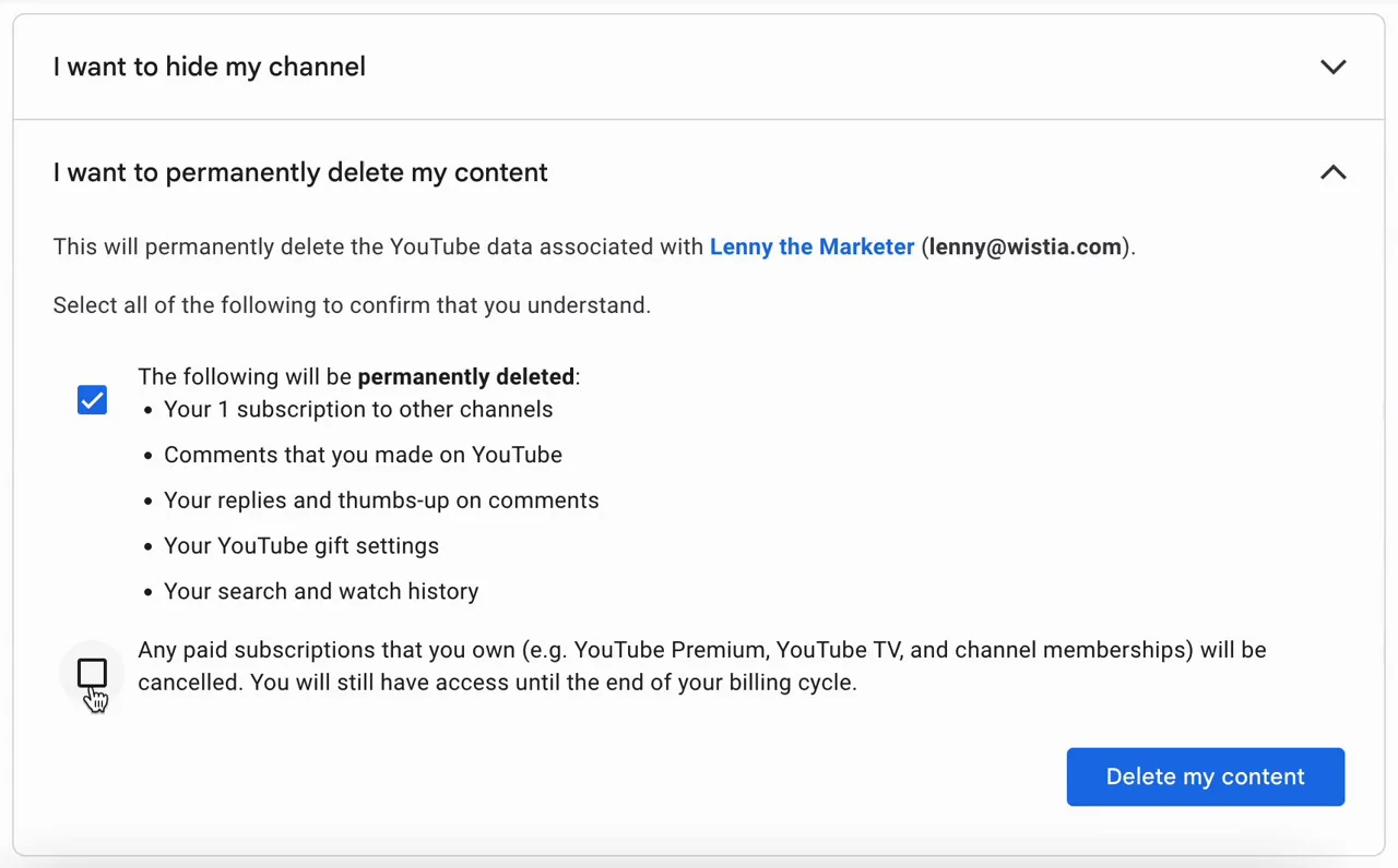 How to delete all youtube online data