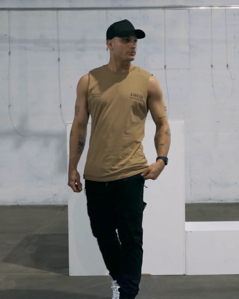 Lucid Fluctuate Muscle Tank In Sand Overdye - FREE* Shipping