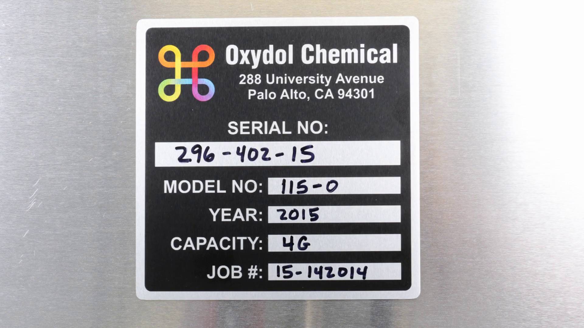 Metal Equipment Nameplates