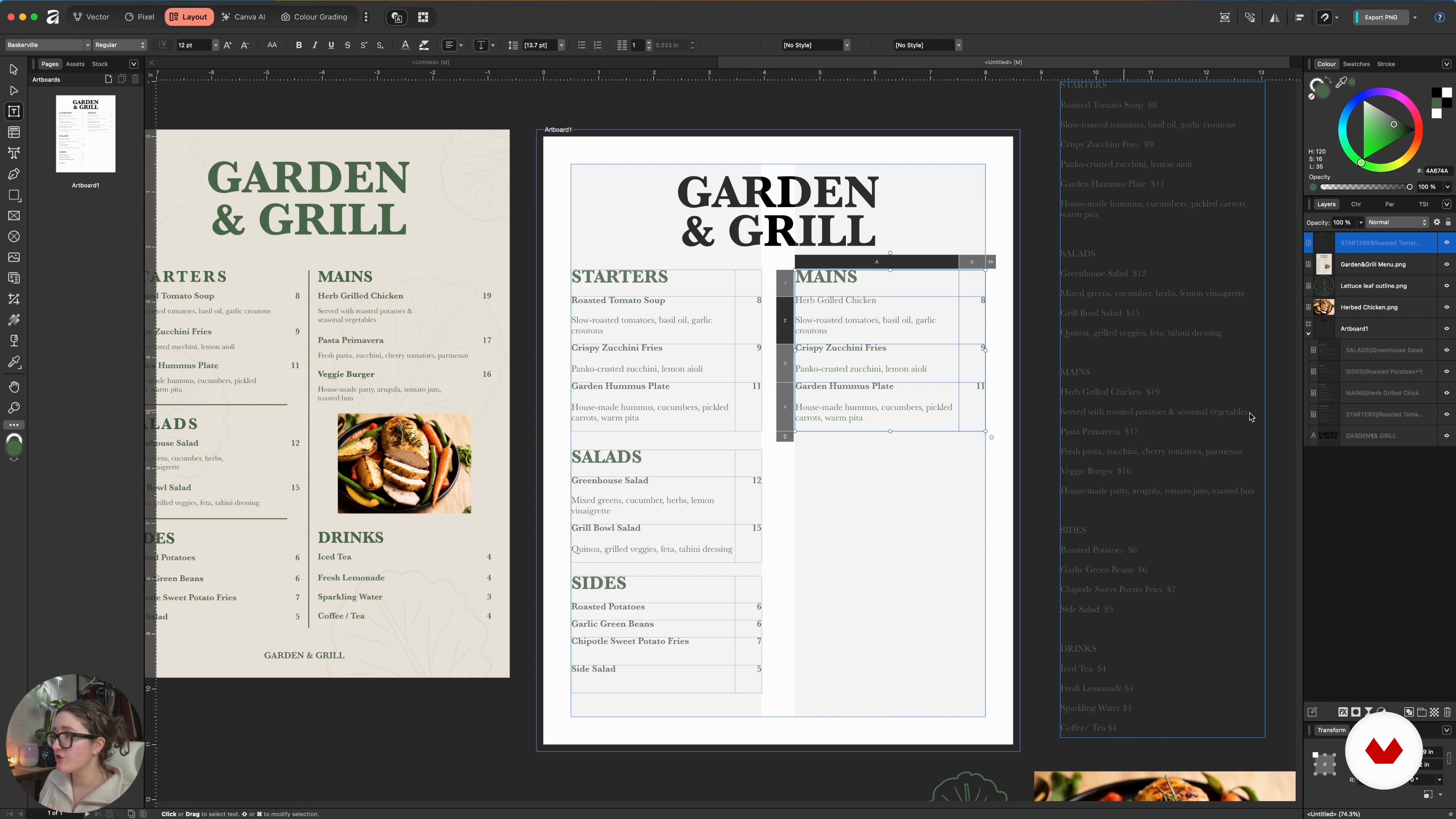 Week 4: Design and present your Garden and Grill menu