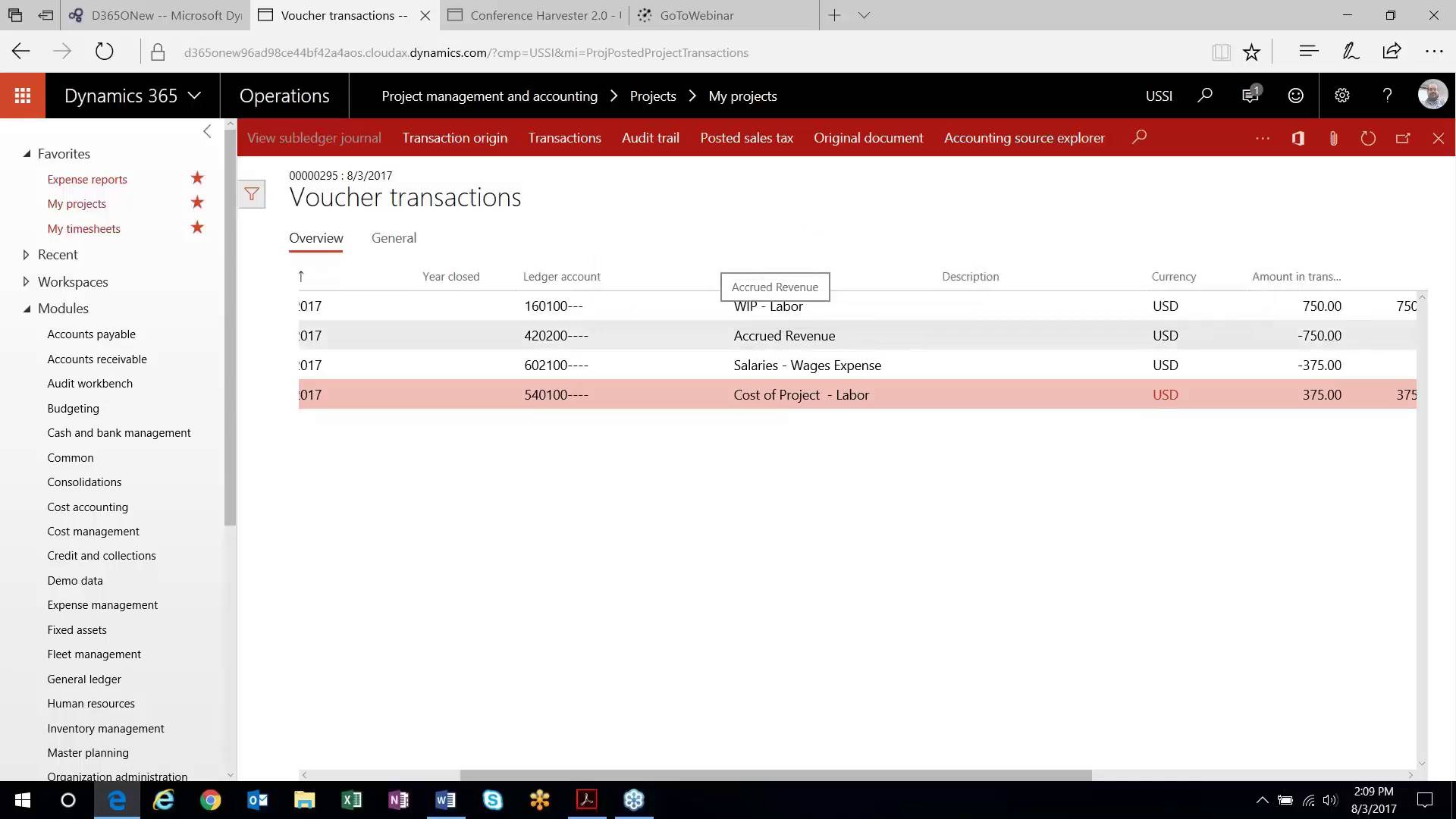 Revenue Recognition in the Project Management and Accounting Module D365