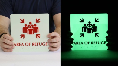 Glow Area Of Refuge Wheelchair Symbol Braille Sign