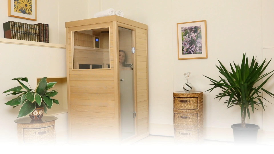 Sauna infrarroja de cerámica para 2 personas, sauna de infrarrojos lejanos,  saunas interiores de baja EMF para el hogar, sala de sauna de madera con