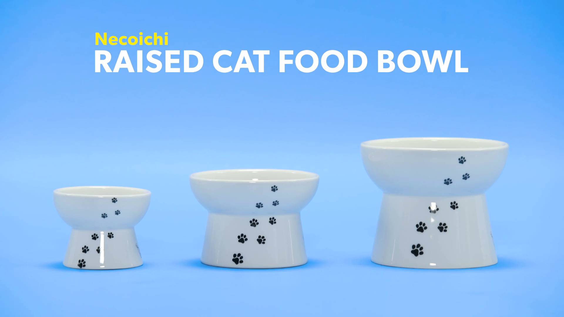 NECOICHI Ceramic Elevated Cat Food Bowl White Paw Print 1 cup