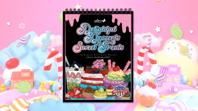 ColorIt Delightful Desserts and Sweet Treats Adult Coloring Book - 50  Single-Sided Designs, Thick Smooth Paper, Lay Flat Hardback Covers, Spiral