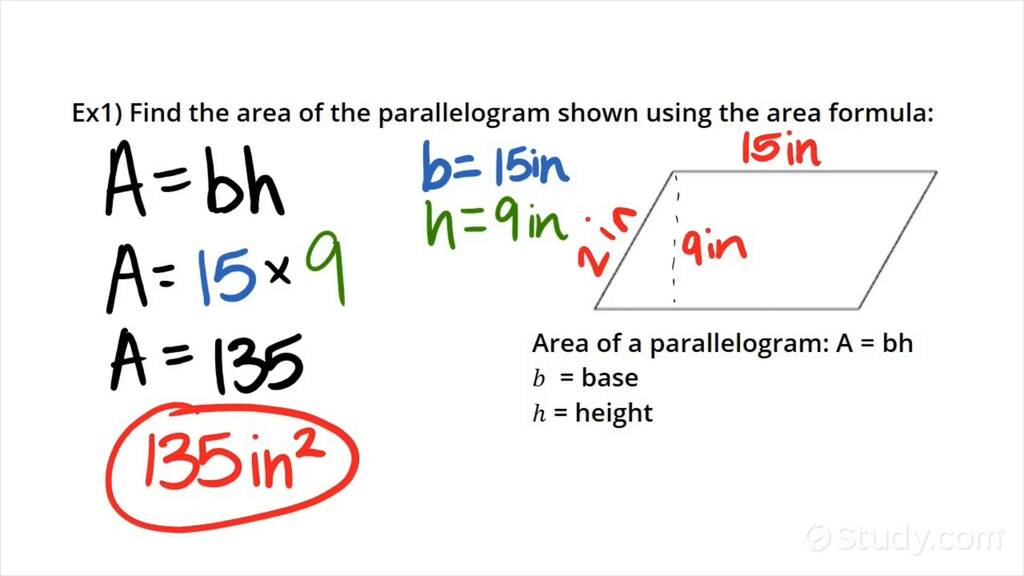 How to Find the Area of a Parallelogram Geometry Study com