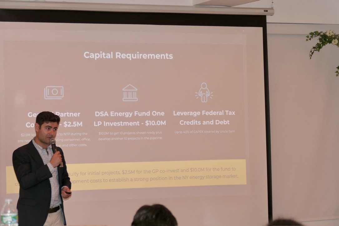 Alec presenting the capital plan for a New York energy storage fund