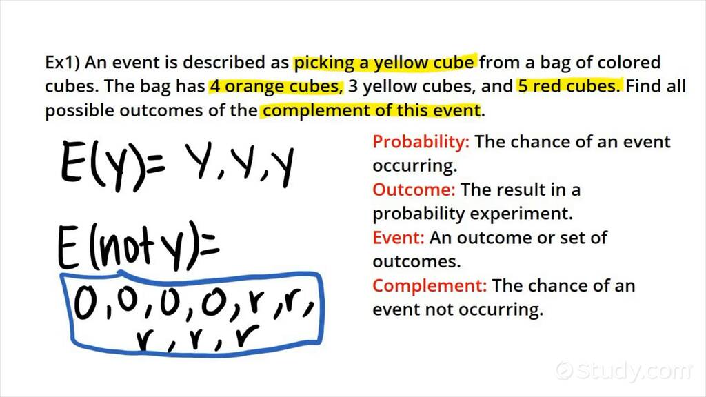 Determining Outcomes for Complements of Events | Algebra | Study.com