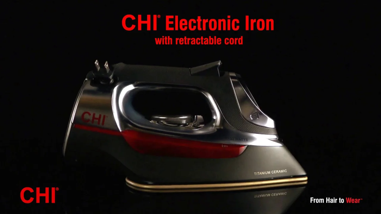 CHI Steam Iron With Retractable Cord, Titanium Infused Ceramic Soleplate &  Over 400 Steam Holes, Professional Grade, Black Chrome (13109)