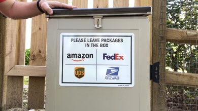 Deliveries Place Packages in the Box and Close Lid Sign