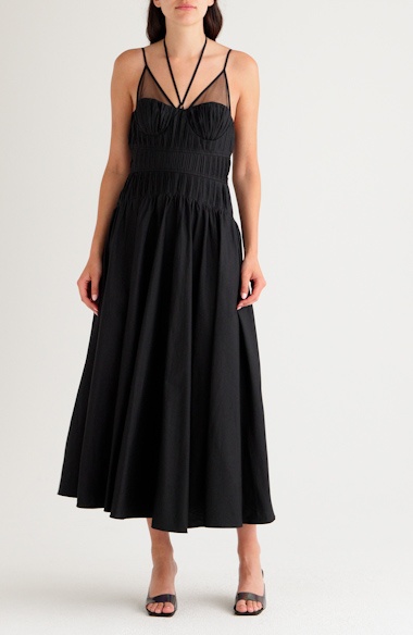 MOON RIVER Halter Neck Smocked Bodice Stretch Cotton Midi Dress | Nordstromrack MOON RIVER Halter Neck Smocked Bodice Stretch Cotton Midi Dress | Nordstromrack