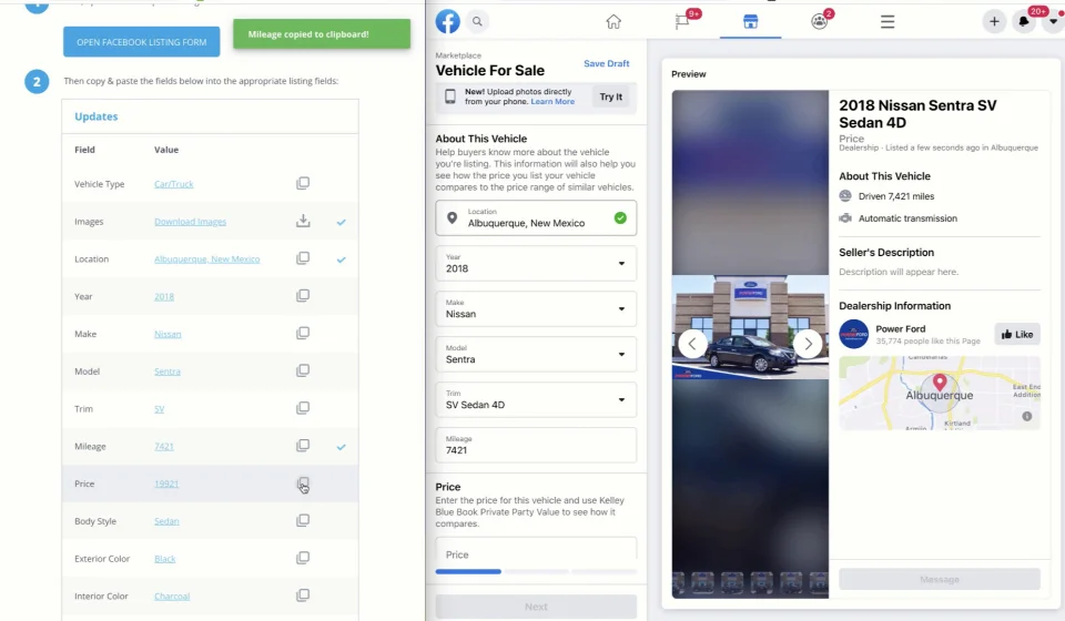 A Facebook marketplace auto listing software